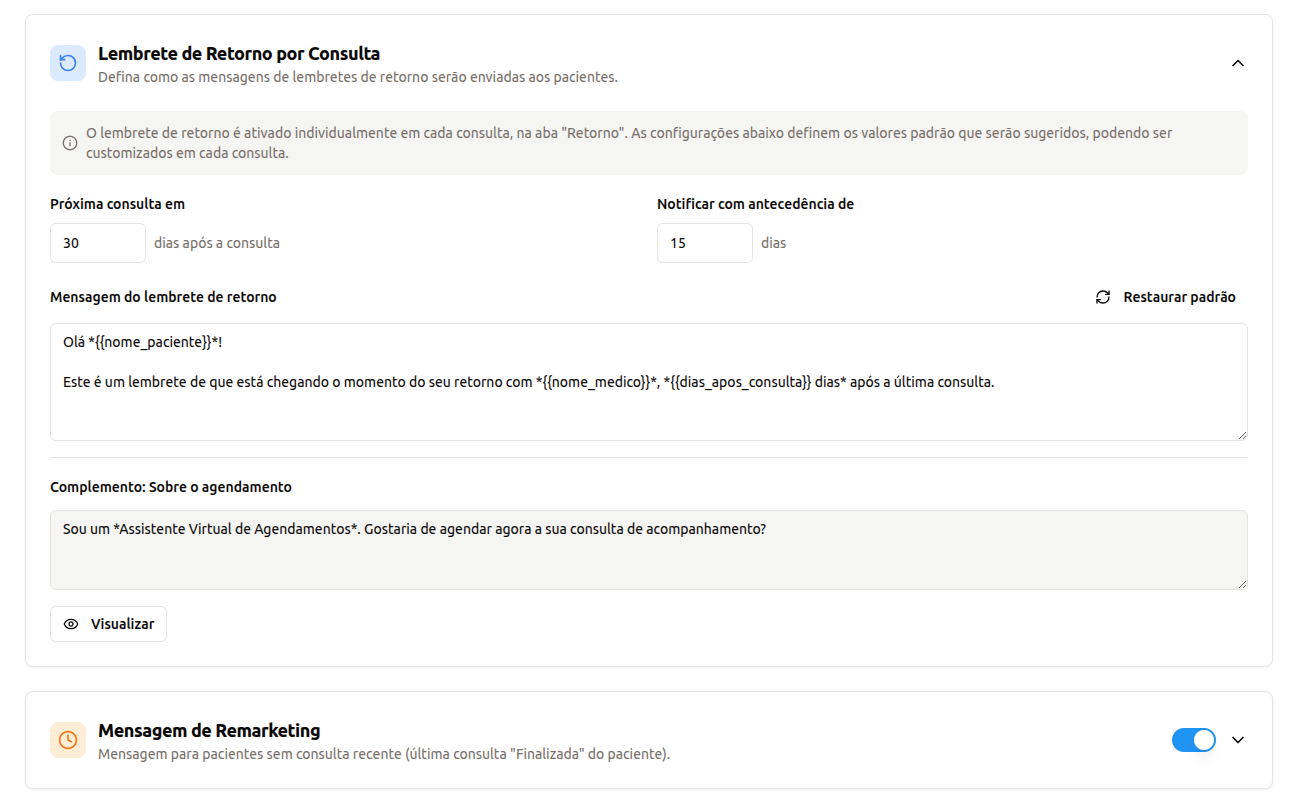 Exemplo de mensagem de lembrete de consulta
